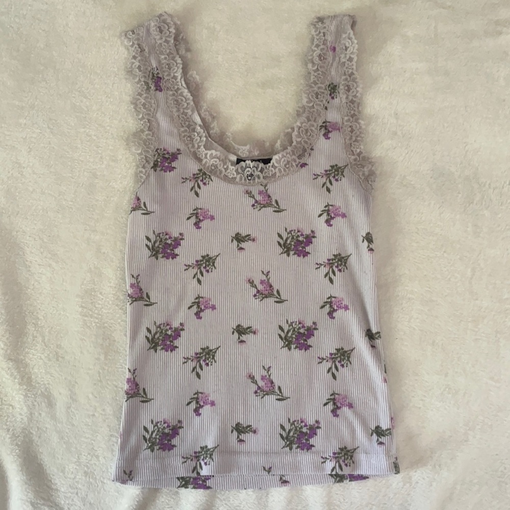 Lavender Printed White Tank